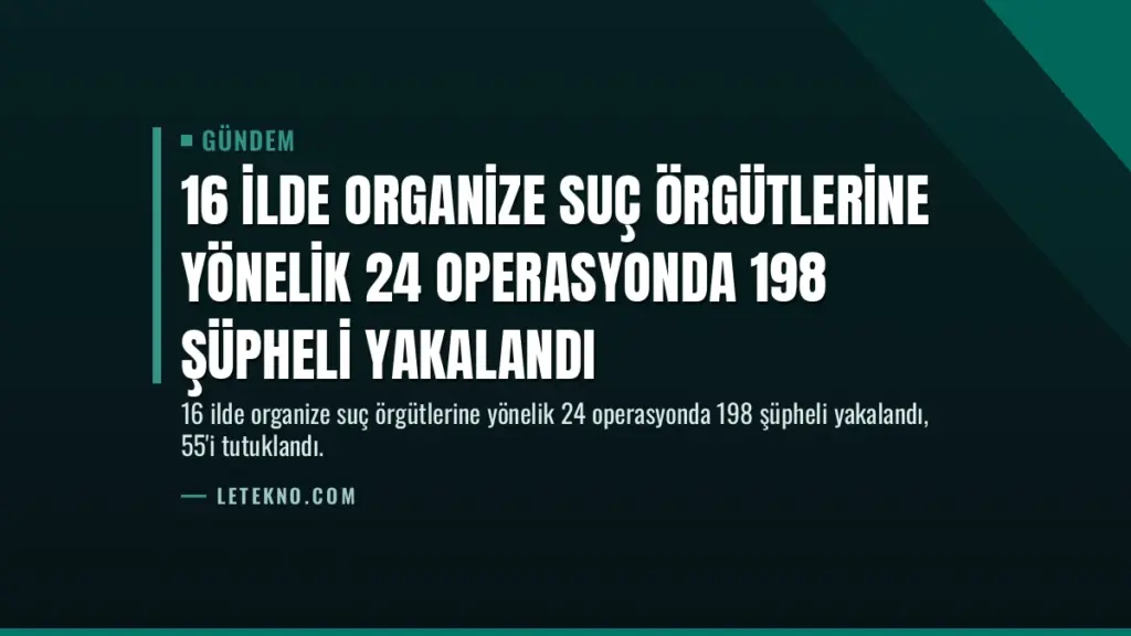 16 İlde Organize Suç Örgütlerine Yönelik 24 Operasyonda 198 Şüpheli Yakalandı
