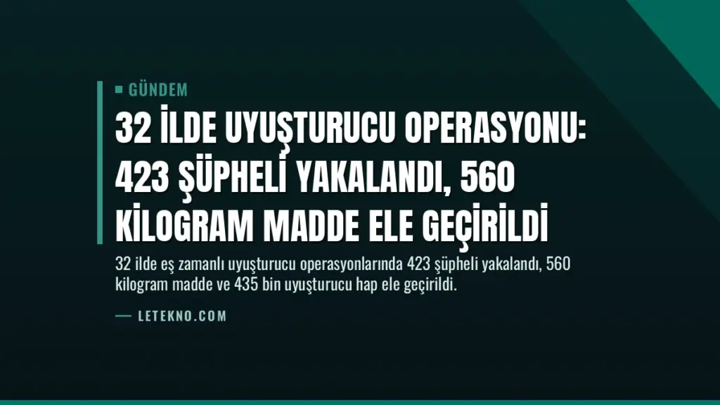 32 İlde Uyuşturucu Operasyonu: 423 Şüpheli Yakalandı, 560 Kilogram Madde Ele Geçirildi