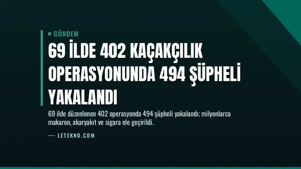 69 İlde 402 Kaçakçılık Operasyonunda 494 Şüpheli Yakalandı