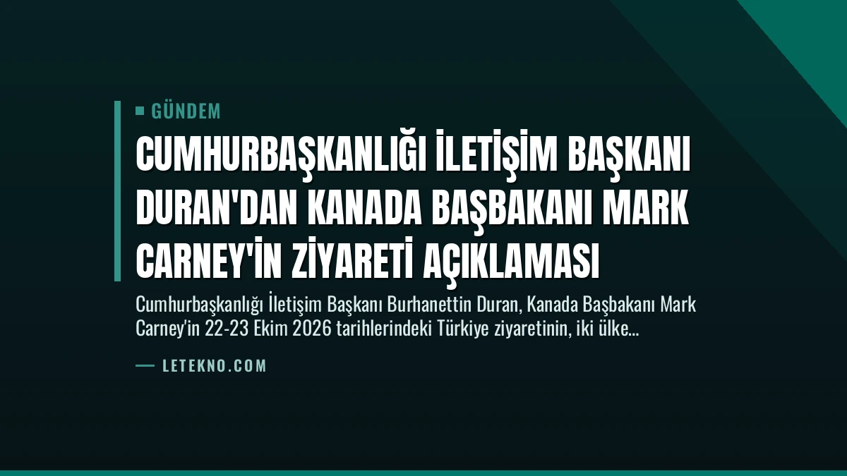 Cumhurbaşkanlığı İletişim Başkanı Duran’dan Kanada Başbakanı Mark Carney’in Ziyareti Açıklaması