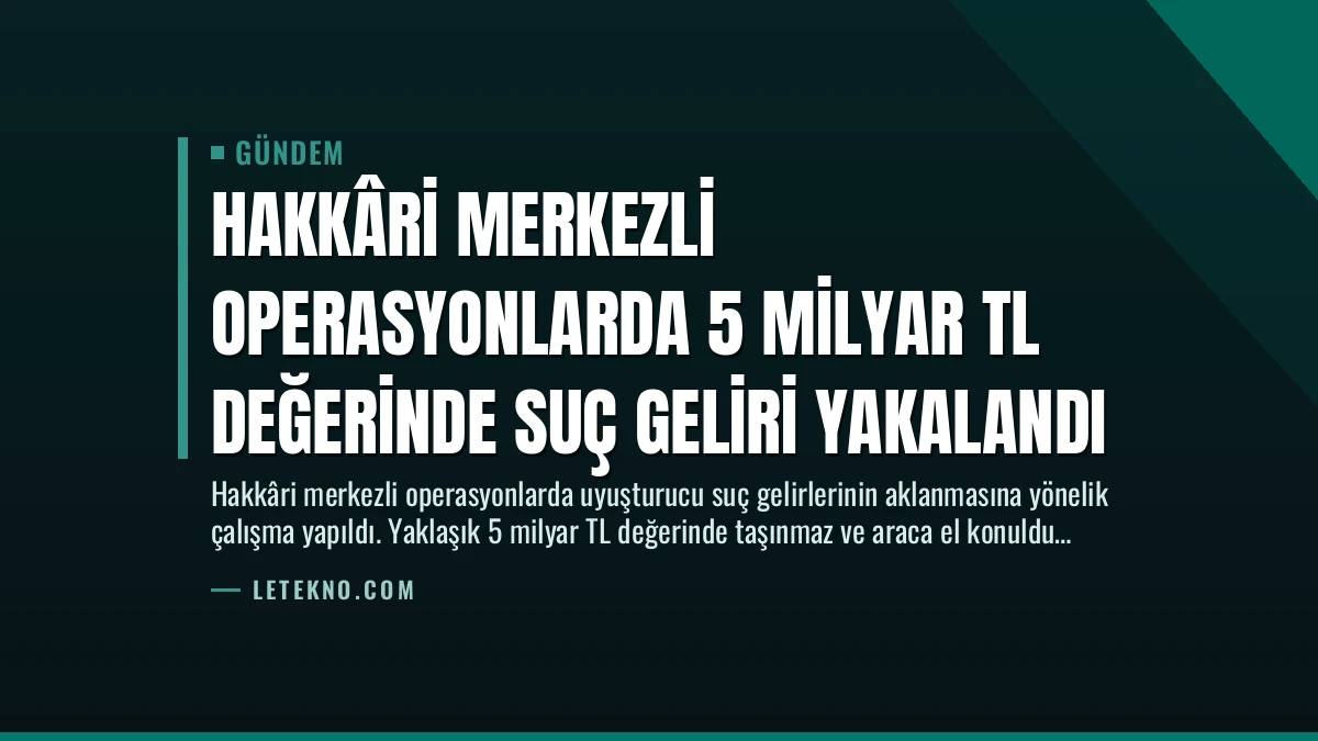 Hakkâri Merkezli Operasyonlarda 5 Milyar TL Değerinde Suç Geliri Yakalandı