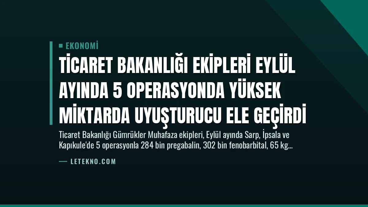 Ticaret Bakanlığı Ekipleri Eylül Ayında 5 Operasyonda Yüksek Miktarda Uyuşturucu Ele Geçirdi